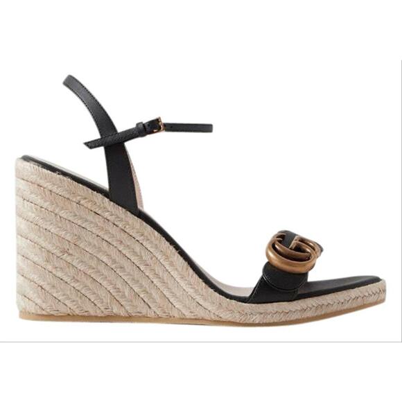 GUCCI Aitana 85 Marmont gg logo leather sandals espadrilles wedges - Picture 1 of 4